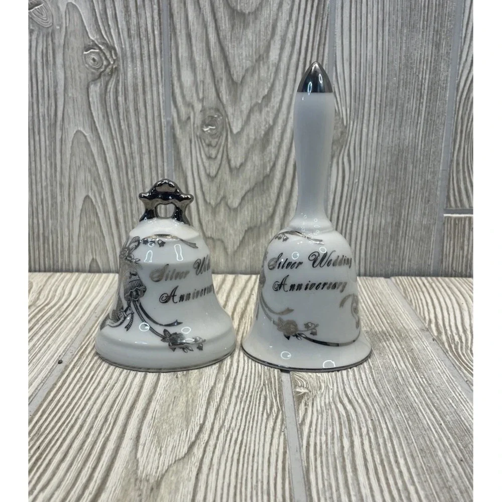 Lefton Silver Anniversary Bells Lot of 2 Wedding Gift Bell VTG Japan 03189 03184